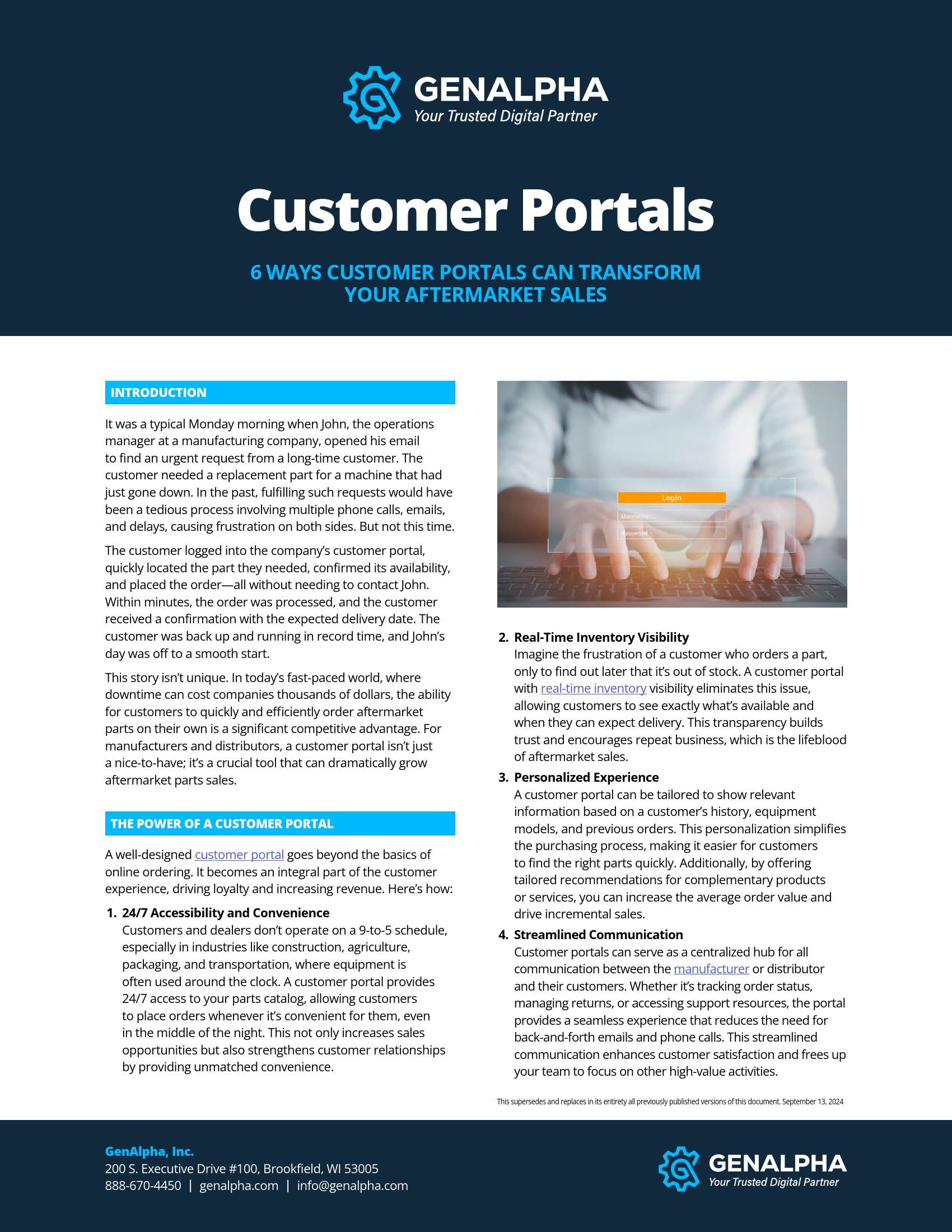 GenAlpha Digital Equipment Support - Industry Sales GenAlpha - Customer Portals